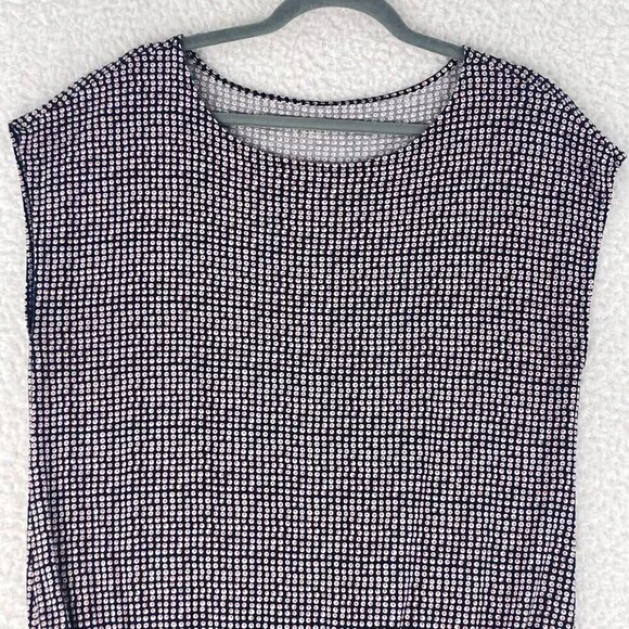Ann Taylor LOFT Blue Dot Print Pull Over Shirt‎ Womens Short Sleeve Size XL - Picture 2 of 13